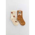 Katia & Bony Bebek 2 Li Paket Teddy Baskılı Soket Çorap Ekru-Koyu Kahverengi 0-12 Ay