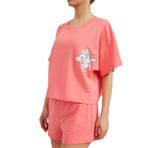 Katia & Bony Fun Giraffe Baskılı Bisiklet Yaka T-Shirt, XL, 12310W3028, Pembe, Kadın