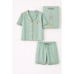 Katia & Bony İstanbul Serisi Galata Kulesi Desenli Premium Kutulu Şortlu Pijama Takımı, xs, 22512W3020, Yeşil, kadın