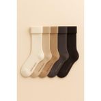 Katia & Bony Kadın 5'li Paket İçi Havlu Soket Çorap Kahverengi Mix - Desenli - 35 - 39