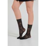 Katia & Bony Kadın Leopar Desenli İnce Soket Çorap Siyah/Silver - Standart - Siyah - Gümüş