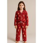 Katia & Bony Kız Çocuk Teddy Desenli Yılbaşı Temalı Pijama Takımı 6-7 Yaş, 6-7 Yaş, 22512K2011, Kırmızı, kız-çocuk