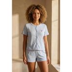 Katia & Bony Mediterranean Kiraz Nakışlı Şortlu Pijama Takımı Mavi, M, 12612W3003, MAVİ, kadın