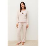 Katia & Bony Teddy Desenli Pijama Takımı, XL, 22512W3002, Ekru, Kadın