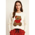 Katia & Bony Teddy Sweatshirt, XS, 22512W3006, Ekru, Kadın