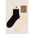 Katia & Bony Unisex 2'li Köpek Nakışlı Soket Çorap Ekru Mix - 39 - 42