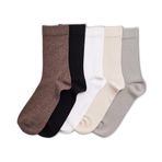 Katia&Bony Erkek ve Kadın Klasik Fitilli Elbise Çorapları - 5 Çift Paket - Siyah, Bej, Kahverengi, Beyaz, Gri - Orta Buzağı Uzunluğu, Yumuşak ve Dayanıklı, İş ve Günlük Giyim İnce, Çok renkli, Tek