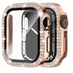 KATIMAR Apple Watch Serisi 6 5 4 SE 40 mm için 2 Paket Kılıf Dahili Temperli Cam Ekran Koruyucu, Kadın Sert PC Tampon Bling Yapay Elmas Koruyucu Yüz Kapağı iWatch 40 mm Pembe Altın