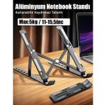 Katlanabilir Ayarlı Dizüstü Alüminyum Notebook Stand Macbook Tablet Laptop Standı (Düz Siyah)