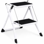 Katlanabilir Metal Basamaklı Tabure Merdiven, 2 Basamaklı Kaymaz Yüzeyli 150 kg Kapasiteli Kompakt Katlanır Ev Ofis Mutfak Banyo Depo İçin Hafif Taşınabilir İnce Saklamalı Yardımcı Merdiven Dayanıklı