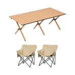 Katlanabilir Piknik Masası ve Sandalyeler Seti Katlanır Dış Mekan Masa ve Tezgah, Plaj, Yürüyüş, Balık Tutma, Barbekü, Bahçe Konserleri için Kolay Kurulum 120 cm Ahşap 2 Sandalyeli