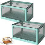 Katlanabilir Şeffaf Saklama Kutuları Kapılar 2 Paket Plastik Kapılar Oyuncaklar Giysiler ve Ev için Kapaklı ve Tekerlekler Mavi 45x33x11cm