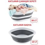 Katlanabilir Sepet ve Badya Seti, Pratik ve Şık Saklama Çözümü - Seçenek 1 - Ahşap - Bej - Siyah