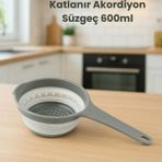Katlanabilir Süzgeç, Saplı Akordiyon Süzgeç, Yer Kaplamaz Silikon Katlanır Süzgeç 600 ml - Gri