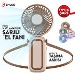 Katlanabilir Taşınabilir Şarjlı Sessiz Mini El Fanı Askılı Serinletici Güçlü El Fanı Vantilatör - Kahverengi