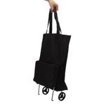 Katlanabilir Tekerlekli kumaş Torba Katlanabilir alışveriş Sepeti Tekerlekler Ile çok Işlevli kumaş Depolama torbası Taşınabilir alışveriş çantası (BLACK)