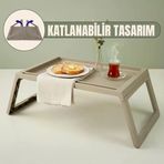 Katlanabilir Yatak Üstü Laptop Sehpası Kahvaltı Masası - Tablet Telefon Standlı Çok Amaçlı Portatif Çalışma Sehpası (56X36x26 Cm) (Toprak)