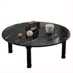 Katlanabilir yuvarlak masa – Japon tarzı düşük kahve ve yemek masası, tatami yatak odası için küçük çalışma masası, cumbalı çay odası – siyah mermer desenli, 70 x 30 cm