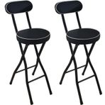 Katlanır Bar Tabureleri Arkalıklı (Siyah ve Beyaz) 22"/24"/26" Mutfak Kahvaltı Yüksek Bar Oturağı Minderli Yastıklı Tezgah Bar Taburesi Sandalyesi Metal Ayaklı Ayak Dayama (Siyah 2 Adet Oturma