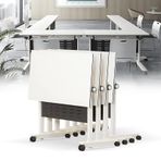 Katlanır Konferans Masası Seti 4'lü Paket Tekerlekli Üst Seminer Masaları Taşınabilir Eğitim Odası ve Yönetim Kurulu Mobilyaları Ofis ve Ev Kullanımı için 55 "x19.5"x29.5"