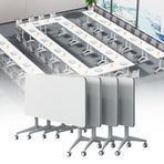 Katlanır Mobil Konferans Masası Seti, Kilitlenebilir Tekerlekler ile Üstten Açılır Eğitim Masası, Ofis, Sınıf ve Ev Kullanımı için 4'lü Paket Taşınabilir Toplantı Masaları (47 inç)