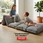 Katlanır Pofuduk Çocuk Yer Minderi Pötikareli Bebek Yer Yatağı Çantalı Gri