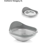 Katlanır Süzgeç, Akordiyon Süzgeç, Pirinç Süzgeci, Çok Amaçlı Katlanır Yıkama Süzgeci 3 Litre - Gri