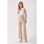 KATLİN MATERNİTY WEAR Hamile Bej Geniş Paça Beli Ayarlanabilir Kumaş Pantolon Önü Dikiş Detaylı