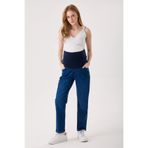 KATLİN MATERNİTY WEAR Hamile Mom fit Likrali Lacivert Kot Pantolon, Ayarlanabilir Bel