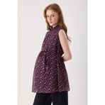 KATLİN MATERNİTY WEAR Hamile Mürdüm Kolsuz Şal Desen Bluz , Şifon Kumaş İçi Astarli , Bel Bağcık, Yaka Düğme ve Fermuar Detaylı
