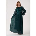 KATLİN MATERNİTY WEAR Hamile Yeşil Pliseli Şifon Elbise , Beli Lastikli İçi Astarli