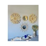 kattuna Wall Decoration Art Rafya Ve Bambu Ayna Duvar Dekorasyon Ürünü 4’lü Set