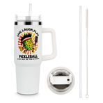 Kauai Sun Saplı ve Hasır Kapaklı 30oz Turşu Topu Bardak, Canlı Gülme Oyunu Pickleball Teması, Erkekler Kadınlar Oyuncular için İlham Verici Hediyeler, Sıcaklık Kalkanı için Yalıtımlı Paslanmaz Çelik