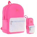 Kaukko Bright Kız Çocuk Taşlı Pembe Okul Çantası ve Çanta Şekilli Kalemlik Seti