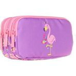 Kaukko Kids 3 Bölmeli Kalem Çantası (Aynalı-Taşlı Flamıngo)