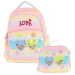 Kaukko Kids Dört Bölmeli Okul Çantası Ve Beslenme Çantası Seti - Simli Kalp Ve Çiçek Detaylı - Kız Çocuk (L5213+L7213)