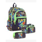 Kaukko Kids Erkek Çocuk İçin Siyah Yeşil Renkli Dinazor Desenliüçlü Okul Çanta Kombinasyonu