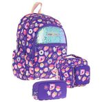 Kaukko Kids Kız Çocuk - Mor Pullu Şekerleme Desenli - Okul Çanta Seti (Sırt Çantası+Beslenme Çantası+Kalemlik)