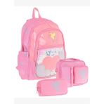 Kaukko Kids Kız Çocuk - Pembe Pullu Bulut - Okul Çanta Seti Sırt Çantası+Beslenme Çantası+Kalemlik