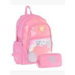 Kaukko Kids Kız Okul Çantası ve Üç Bölmeli Kalemlik Seti (Pembe - Pullu Bulut ) - (L5218+L8218)