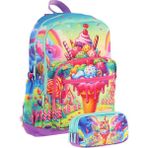 Kaukko Kids Layer Kız Çocuk Okul Çantası + Kalem Çantası Seti (Kırmızı Mavi - Dondurma) - Kırmızı - Mavi