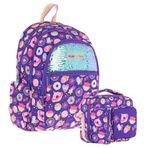 Kaukko Kids Pullu Şekerleme Desenli, Kız Çocuk Mor Okul Çantası + Beslenme Çantası Seti (L5216+L7216)