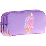 Kaukko Kids Üç Bölmeli Lila Pembe, Unicorn Desenli, Kız Çocuk Okul Kalemliği - L8224 - Lila - Pembe