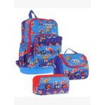 Kaukko Kids Üçlü İlkokul 1.2.3.4. Sınıf Okul Çanta Seti - Mavi Kırmızı - Erkek Çocuk - Silikon Akses