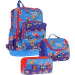 Kaukko Kids Üçlü Ilkokul 1.2.3.4. Sınıf Okul Çanta Seti - Mavi Kırmızı - Erkek Çocuk - Silikon Aksesuarlı - Mavi - Kırmızı