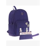 Kaukko Parlak Love Şeritli Lacivert Okul Çantası ve Cüzdan Tipi Kalemlik Seti (KK-K1843+KK-K2754)