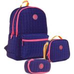 Kaukko Quilted Lacivert Pembe Kapitone Üçlü Okul Çantası Seti - Kız Çocuk - Lacivert - Pembe