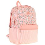 Kaukko Soft Floral Kız Çocuk Üç Bölmeli Somon Çiçek ve Çizgi Desenli Okul Sırt Çantası - K1795