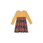 Kavun Sarı Kilim Desenli Uzun Kollu Kız Çocuk Elbise, Kavun Sarı, 3 Yaş