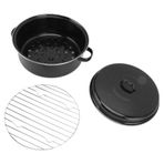 Kavurma Tavası Siyah Benekli Kaplama Ev Yapışmaz Barbekü Tenceresi Kapaklı Kızartma Tavası (Demir Kapak 28 cm)